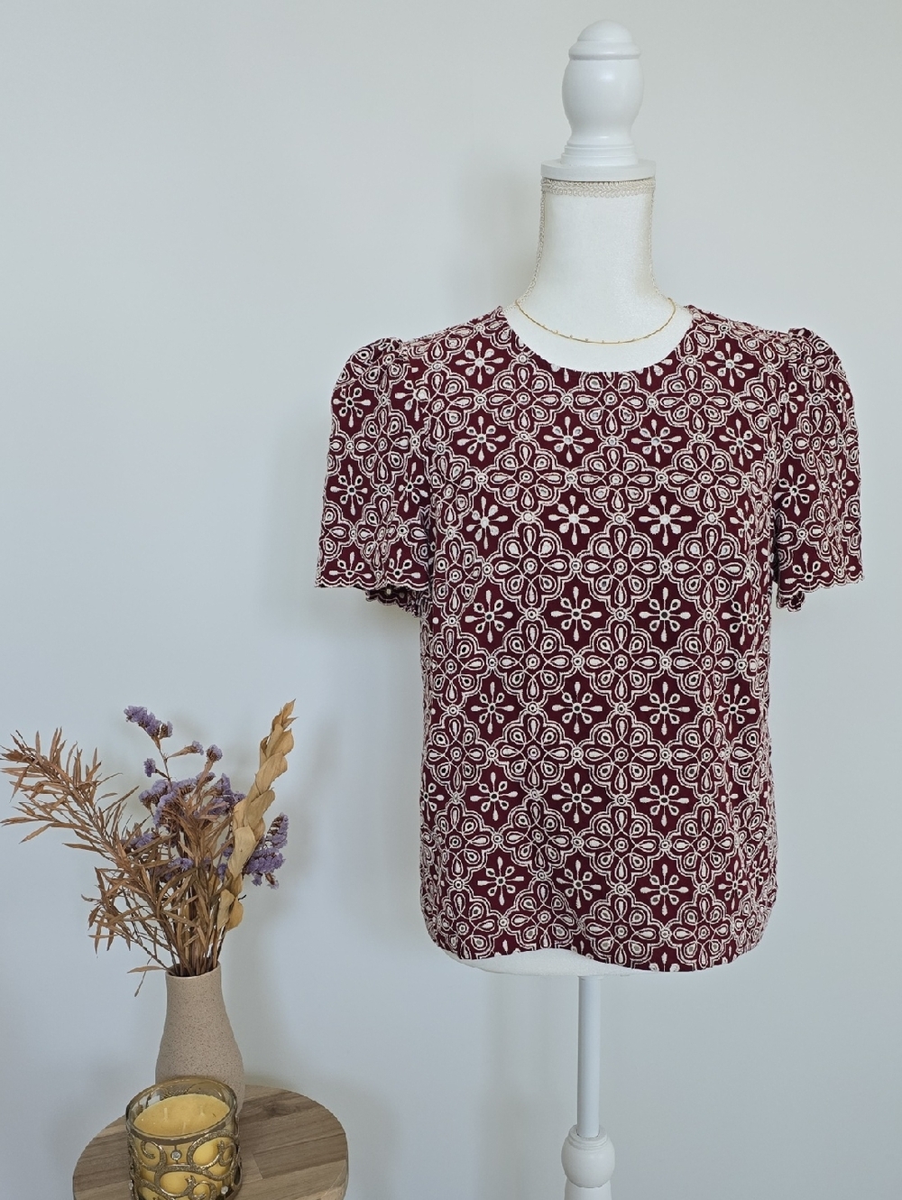 Sezane - Annabelle Top - Burgundy/Cream - US 10